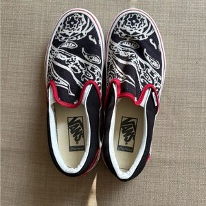 Vans Black and Red Slip-On Sneakers